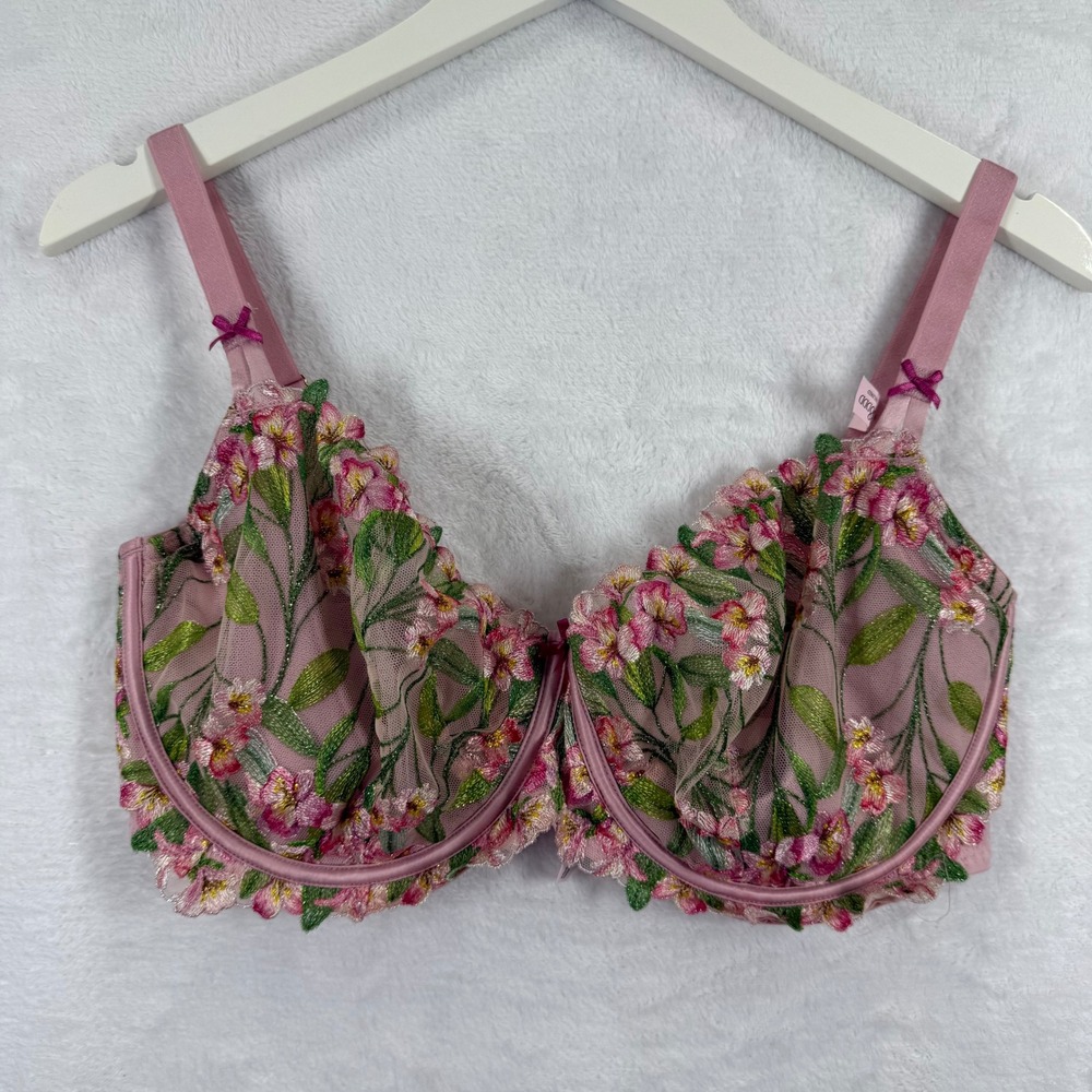 Victoria's Secret Dream Angels Unlined‎ Floral Embroidered Bra Pink 38DDD NEW